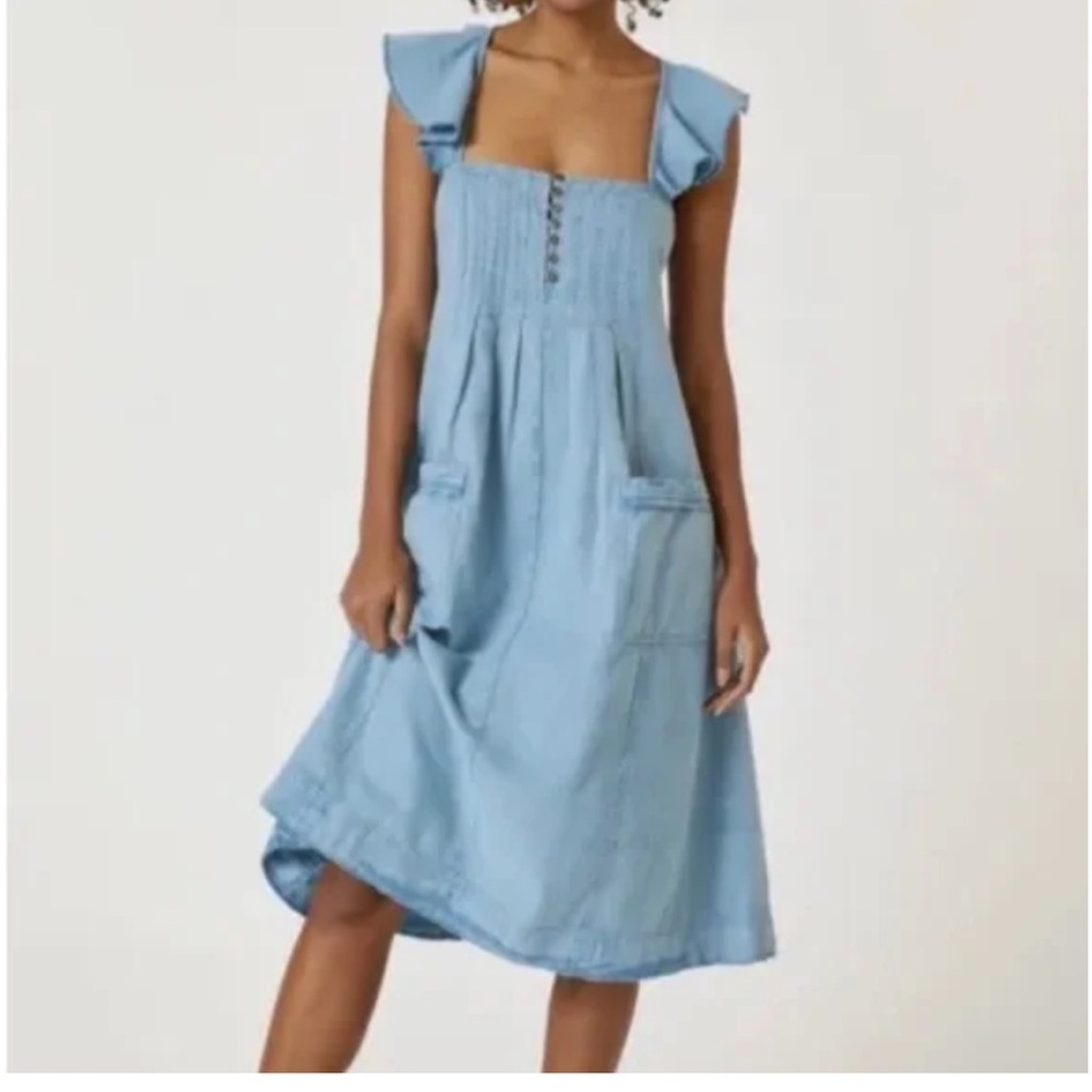 Anthropologie Pilcro Flutter Sleeve Mdi Dress Blue Size Small